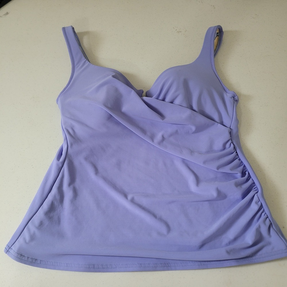 Miraclesuit Size 14 Tankini Top Women Lavender Ruched Wrap Underwire Swimwear